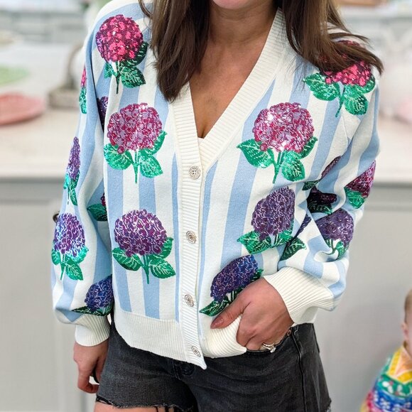 Blue & White Striped Hibiscus Cardigan - Picture 3 of 3